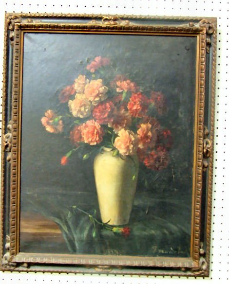 Fritz van der Daele, Belgium, oil painting on canva: Fritz van der Daele, Belgium, oil painting on canvas, floral still life, 21" X 28", 3 punctures at top of subject