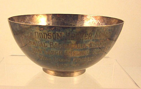 Hand chased Georg Jensen sterling silver trophy bow: Hand chased Georg Jensen sterling silver trophy bowl dated 1957 - 58, Barracuda Champion, Key Largo Anglers Club, 4.75" wide, 2.25" high. 6.70 troy ounces