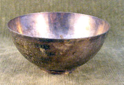 Georg Jensen Denmark sterling silver hand chased b: Georg Jensen Denmark sterling silver hand chased bowl, 6.85 troy ounces, 4.75" diameter, 2.25" high, engraved dedication "Dodson Hecker Barracuda Award Mrs. L.P. Doherty 1959-1960"