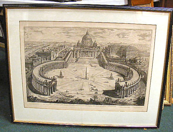 Large early engraving of the Vatican Basilica by P: Large early engraving of the Vatican Basilica by Piranesi, 21" X 29.5"