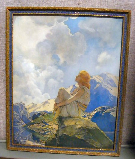 Maxfield Parrish print "Morning" original frame, n: Maxfield Parrish print "Morning" original frame, never removed, Reinthal & Newman marked lower left, 11.5" X 14.5"