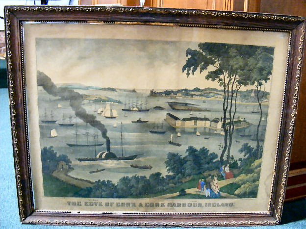 Lithograph, The Cove of Cork, Harbour Ireland. 22": Lithograph, The Cove of Cork, Harbour Ireland. 22"x 28" Printed by Chas. Hart N.Y. dated 1869. Water stains & browning.