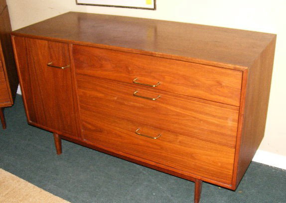 Jens Risom modern design, cabinet on base, 54" lon: Jens Risom modern design, cabinet on base, 54" long, 32" high. Stains on top shown in last three photos.