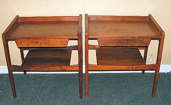 Pair Jens Risom modern design night stands, with d: Pair Jens Risom modern design night stands, with drawer, 23.5" high. Stains on one shown in last two photos.