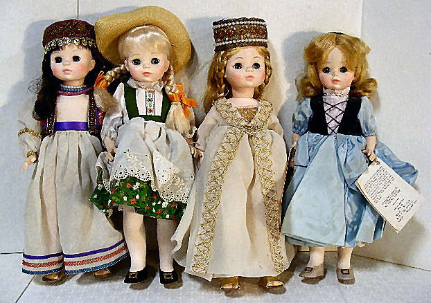 Lot of 4 Madame Alexander 13" dolls, Goldilocks, He: Lot of 4 Madame Alexander 13" dolls, Goldilocks, Heidi, Isolde & Salomé, all with tags, some soiling & spotting