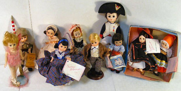 Lot of 10 Madame Alexander dolls, Desert Storm 1991: Lot of 10 Madame Alexander dolls, Desert Storm 1991, Tinker Bell, 3 Scarlett series, Bo Peep, Little Huggums, Napoleon & 2 Miniature Showcase