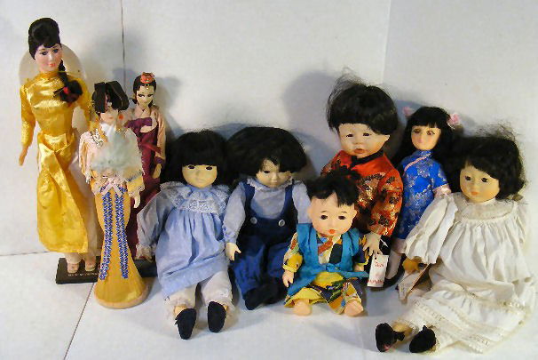Lot of 9 Oriental themed dolls by Hippensteel, Paul: Lot of 9 Oriental themed dolls by Hippensteel, Pauline, Effanbee, etc.