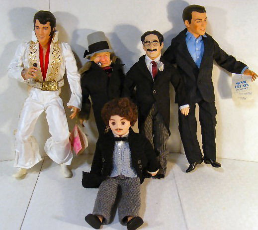 Lot of 5 celebrity dolls, 18" Elvis, W.C. Fields, S: Lot of 5 celebrity dolls, 18" Elvis, W.C. Fields, Sinatra & Groucho Marx