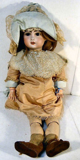 24" Jumeau walker phonograph doll, bisque Jumeau he: 24" Jumeau walker phonograph doll, bisque Jumeau head marked 10, some repairs to legs & body. Phonograph not operating, legs wind & walk slowly, pierced ears, sleep eyes