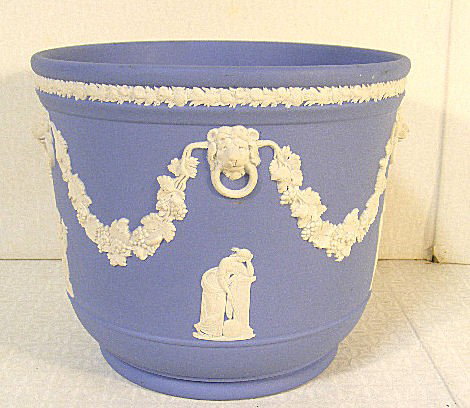 Wedgwood Jasperware light blue jardinière, Made in: Wedgwood Jasperware light blue jardinière, Made in England, 6" high, 7" wide
