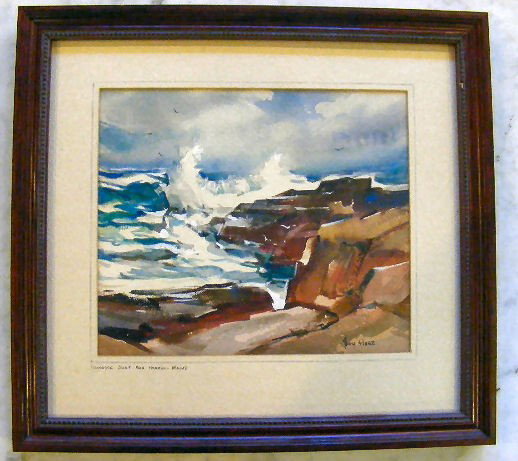 John Hare watercolor "Pounding Surf - Bar Harbor -: John Hare watercolor "Pounding Surf - Bar Harbor - Maine, 8" X 7"