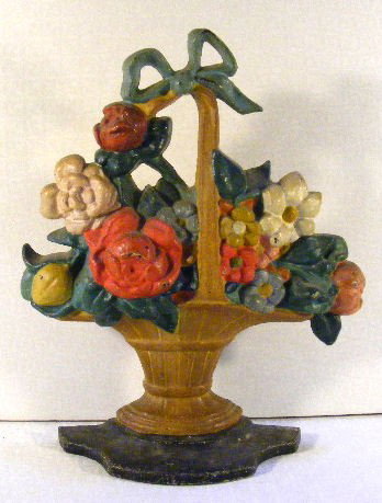 Flower basket doorstop, original paint, 11" high: Flower basket doorstop, original paint, 11" high