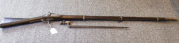 Cival War U.S. 1864 contract musket, S.N. & W.T.C: Civil War U.S. 1864 contract musket, S.N. & W.T.C. For Massachusetts, S. Norris and W.T. Clement, .58 cal., stock with old re-varnish, broken at wrist,nut on hammer missing, original bayonet, overall
