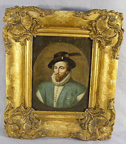 19th C. painting on board. Sir Walter Raleigh.: 19th C. painting on board. Sir Walter Raleigh. 6" X 8" image.