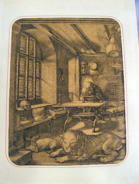 Antique etching, Albrecht Durer: Saint Jerome in : Antique etching, Albrecht Durer: Saint Jerome in his Study. 8" x 10". Marked on back Rapilly- Paris.