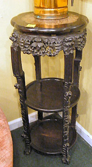 Asian marble top stand, 36" tall, 16" across: Asian marble top stand, 36" tall, 16" across