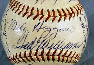 Ted Williams signed Red Sox American League Baseb: Ted Williams signed Red Sox American League Baseball, also signed by manager Mike Higgins, Jim Piersall, Bill Monbouquette, Tom Brewer, etc.
