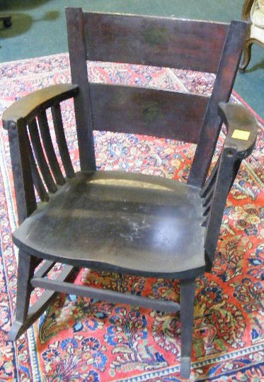 Heywood Bros.& Wakefield Co. rocking chair in old: Heywood Bros.& Wakefield Co. rocking chair in old finish, decorated with black swans on arms and back