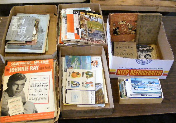 Ephemera lot, car brochures, sheet music, Town of: Ephemera lot, car brochures, sheet music, Town of Windsor items, childrens books, postcards, etc. Circa 50's, 60's.