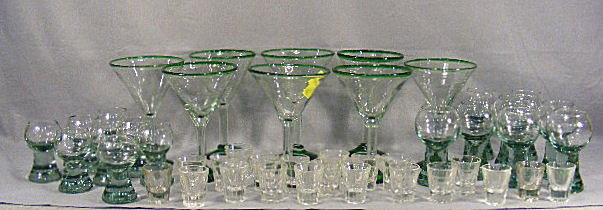 Lot of 8 - 8" margarita glasses, 8 - 5.5" goblets: Lot of 8 - 8" margarita glasses, 8 - 5.5" goblets, 8 - 4" goblets, and several shot glasses