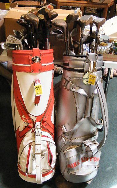 2 bags of vintage golf clubs. Irons & woods. Spal: 2 bags of vintage golf clubs. Irons & woods. Spalding, Pederson, Ben Hogan, PGA, Aristocrat by Kroydon, etc.