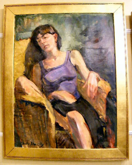 Theodore Tihansky oil painting on canvas of woman: Theodore Tihansky oil painting on canvas of woman, puncture, canvas loose, 30" X 40" image