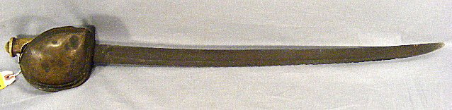 Scarce Civil War Union naval cutlass by Ames, Chic: Scarce Civil War Union naval cutlass by Ames, Chicopee, Mass., dated 1862. 25" blade, rusted, several nicks, brass guard dented, wood missing off grip