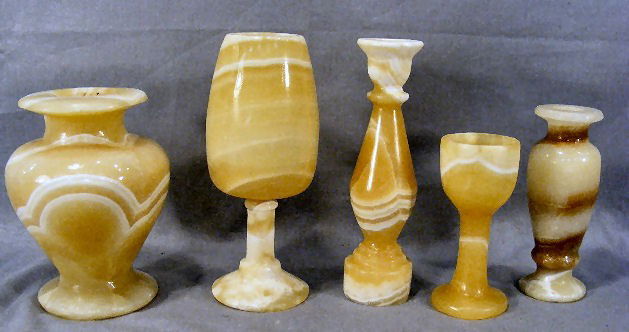 Lot of alabaster vases, candleholder & goblets: Lot of alabaster vases, candleholder & goblets