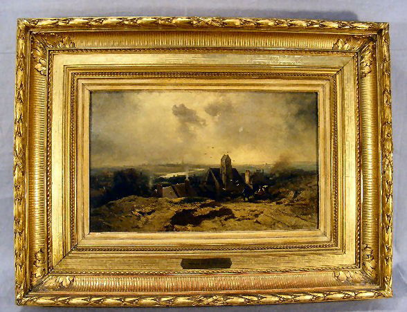 19th. Century oil painting on panel, European vill: 19th. Century oil painting on panel, European village scene, signed Charles Hoguet, image size 14.5" X 10.5"