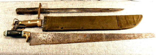 U.S. True Temper machete, 1945 with broken grip,: U.S. True Temper machete, 1945 with broken grip, Turkish bayonet & J & D Miller long knife with repaired grip