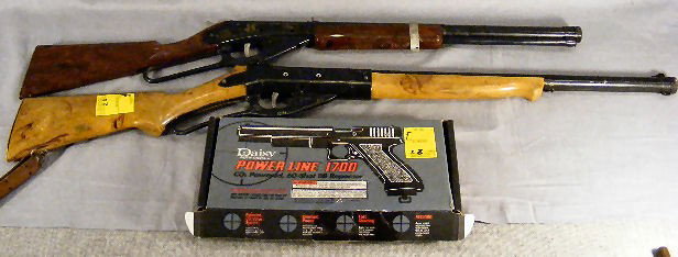 3 BB guns, Daisy Power Line 1700, (2) Daisy rifle: 3 BB guns, Daisy Power Line 1700, (2) Daisy rifles, #94 & #98, (not working).