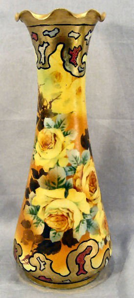 Nippon hand painted vase, 14.5" high: Nippon hand painted vase, 14.5" high