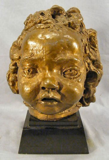 Bronze sculpture by Sir Jacob Epstein, Peggy Jean: Bronze sculpture by Sir Jacob Epstein, titled "Peggy Jean" third portrait age one year. Attribution made from papers supplied with sculpture. Bronze measures 10" tall, not including marble base.
