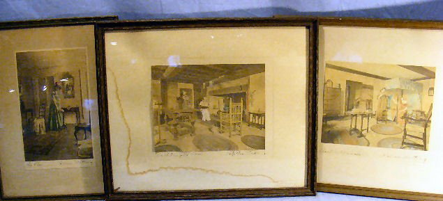 3 Wallace Nuttings, This Rose, An Interrupted Let: 3 Wallace Nuttings, This Rose, An Interrupted Letter (water damage to matting) & Proud As Peacocks. Largest frame is 18.25" x 15.25"