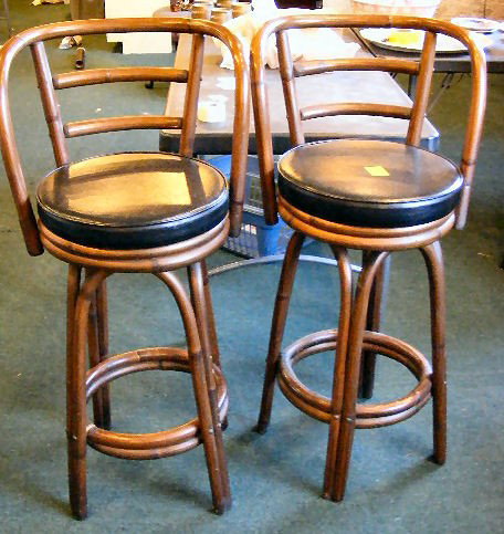 Pair of bamboo barstools, seat height is 30".: Pair of bamboo barstools, seat height is 30".