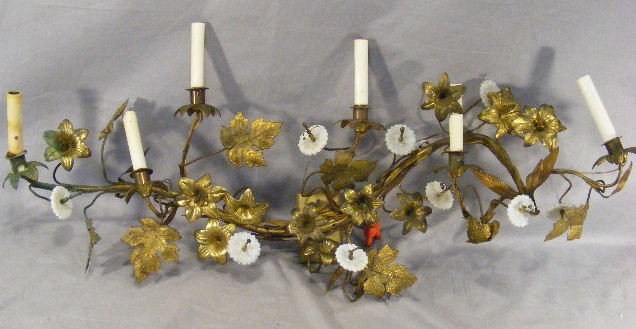 Gilded brass lighting group, some missing pieces,: Gilded brass lighting group, some missing pieces, 36"