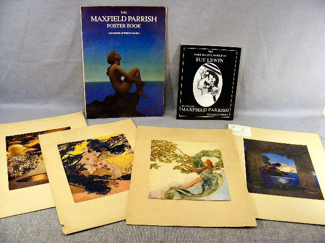 Maxfield Parrish lot including Poster book, The Ma: Maxfield Parrish lot including Poster book, The Make Believe World of Sue, four prints