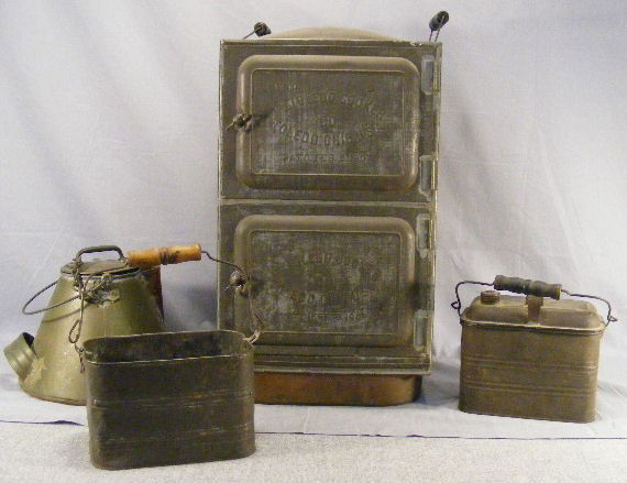 Lot of tin including Toledo Cooker, kettle, two l: Lot of tin including Toledo Cooker, kettle, two lunch pails, one with no lid