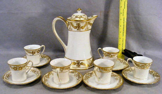 Nippon chocolate set, some gold wear: Nippon chocolate set, some gold wear