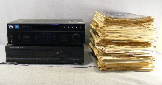 Sony Audio/Video control center and Harmon/Kardon: Sony Audio/Video control center and Harmon/Kardon compact disc player together with 1960's newspapers and magazines with historic headlines and photos autographed by Dan Quayle and George Bush