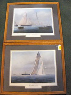 275M: Pair of America's Cup prints after paintings by: Pair of America's Cup prints after paintings by Tim Thompson, 23" X 18" image size, pencil signed