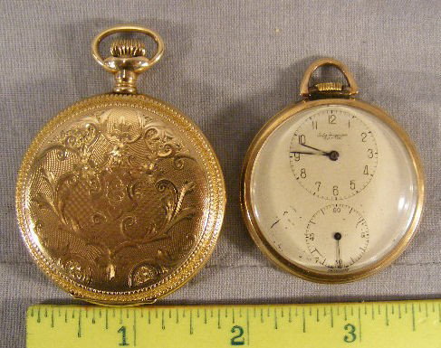 2 gold filled pocket watches, Waltham 15 jewel mo
