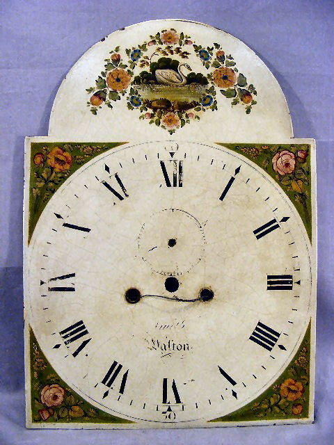 Antique iron tall case clock face, 20" high, 14' : Antique iron tall case clock face, 20" high, 14' wide, Smith Walton on face, back impressed W&H