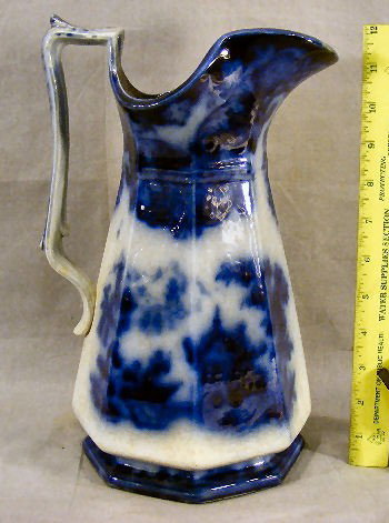 Flow blue Formosa water pitcher, no chips or crack: Flow blue Formosa water pitcher, no chips or cracks, staining, 12" high