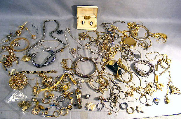 Costume jewelry, Trinite antique watch, necklaces: Costume jewelry, Trinite antique watch, necklaces, earrings, rings, bracelets, bangles, etc.