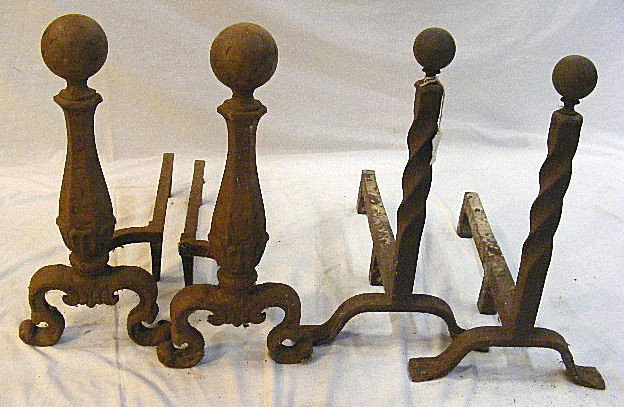 Two pair cast iron andiron, 18" high: Two pair cast iron andiron, 18" high