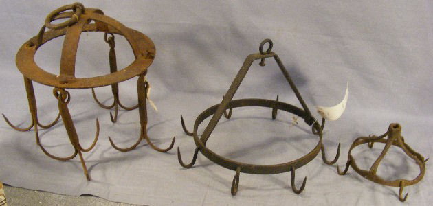 Lot of 3 antique hanging meat racks / game racks.: Lot of 3 antique hanging meat racks / game racks.