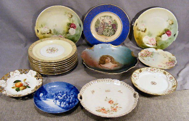 Lot of including 12" portrait bowl, RS Germany ca: Lot of including 12" portrait bowl, RS Germany cake plates, 8 Noritake 10" plates, Nippon, etc.