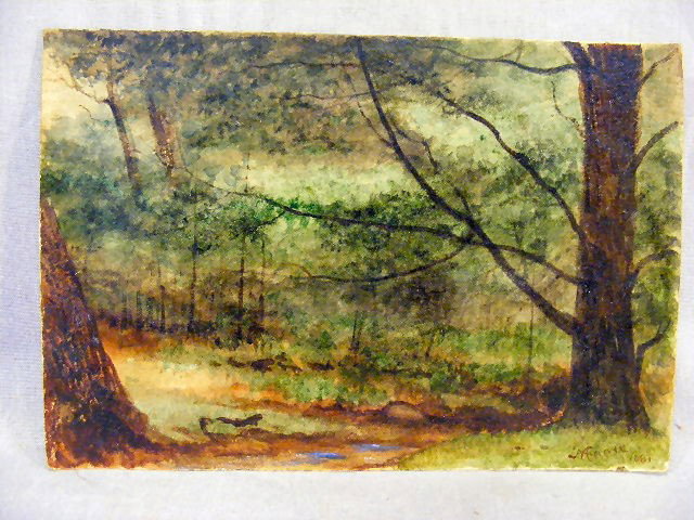 Nelson Augustus Moore oil painting on paper, sign: Nelson Augustus Moore oil painting on paper, signed lower right and dated1881, studio stamp on back, 7" X 5", unframed