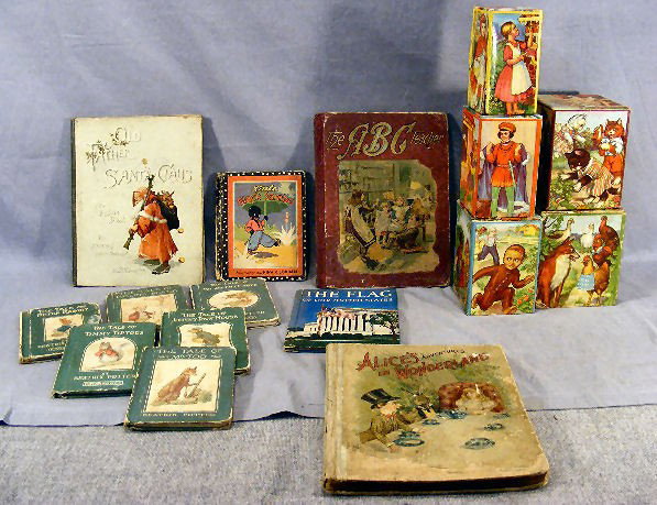 Lot of child's graduated blocks, Beatrix Potter b: Lot of child's graduated blocks, Beatrix Potter books, Santa Claus book, etc.